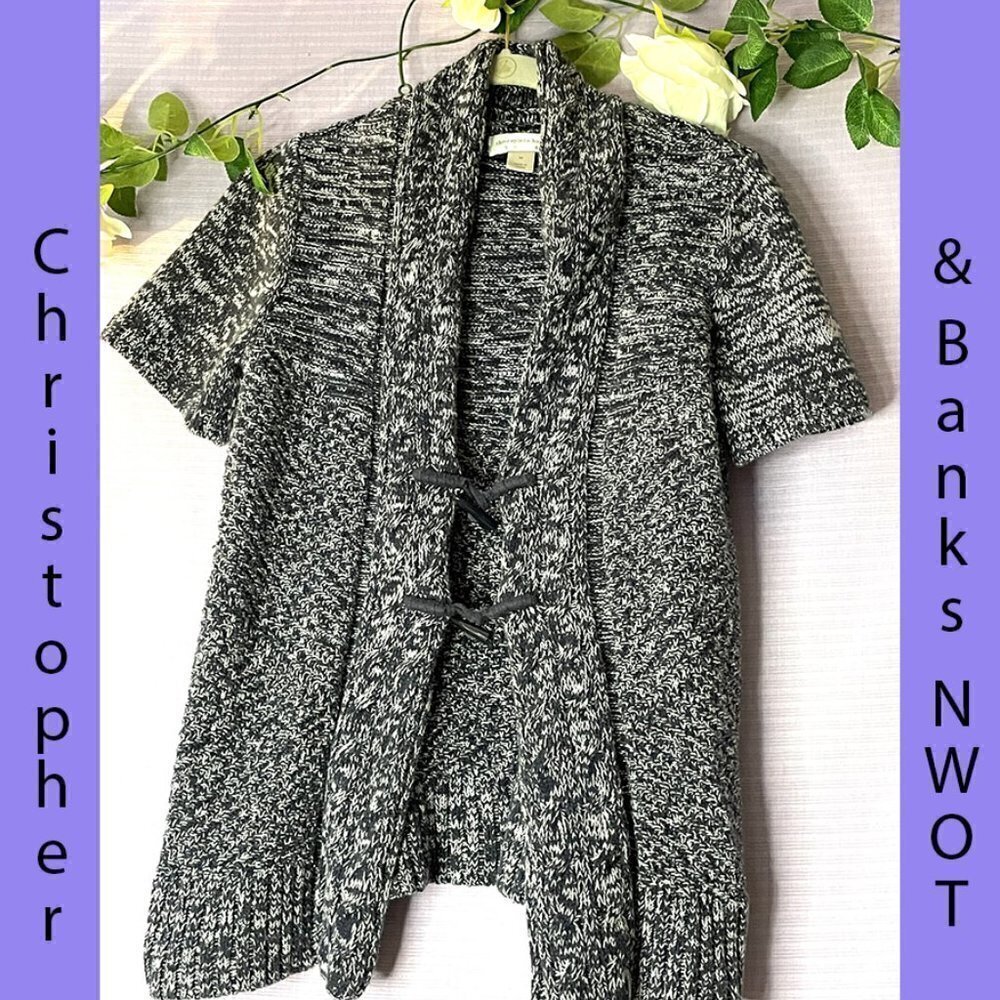 NWOT CHRISTOPHER & BANKS SHORT SLEEVED BLACK AND WHITE CARDIGAN SIZE MED…